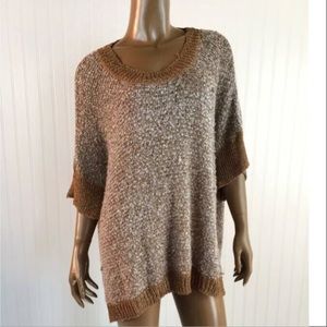 XL  ALBERTO MAKALI Metallic Tan Knit Dolmam Top