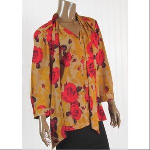 XL ANNE KLEIN Floral 3/4 Sleeve Button Down Top