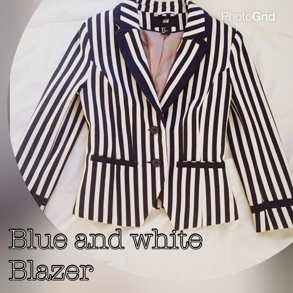 Blue and white striped blazer