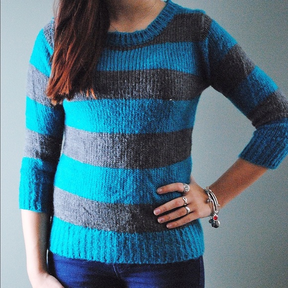 Blue and grey striped sweater