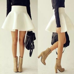 White High Waisted Circle Skater Skirt
