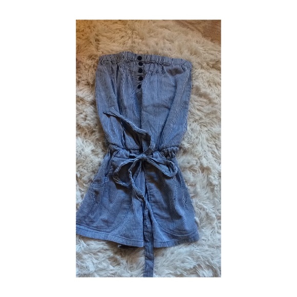 Blue and white pin striped romper