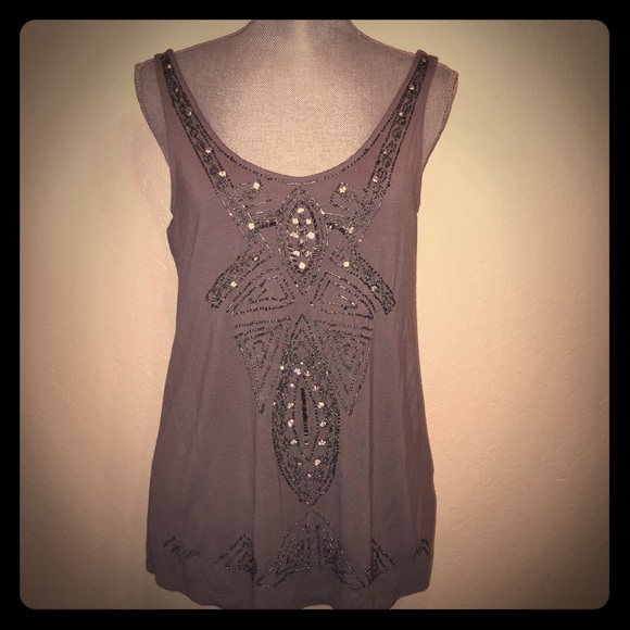 LC Lauren Conrad Tops - LC Lauren Conrad Gray Beaded Tank