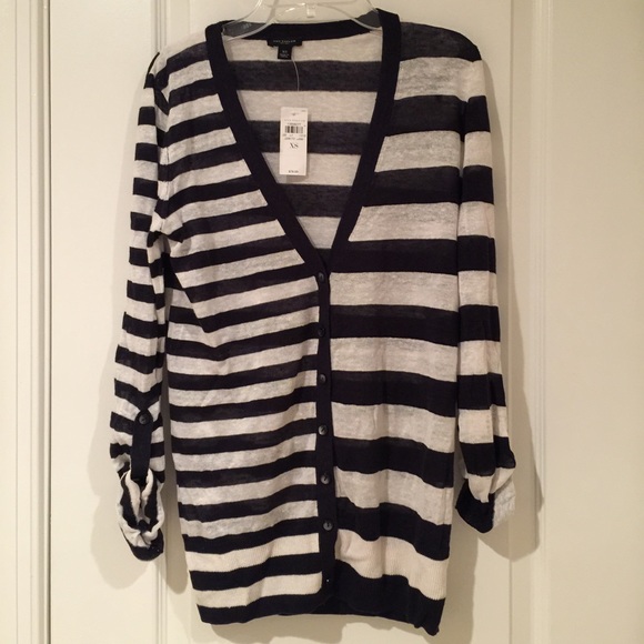 Navy blue stripe sweater/cardigan