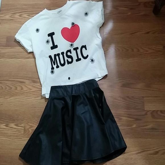 Bundle Forever21 tee and faux leather skirt