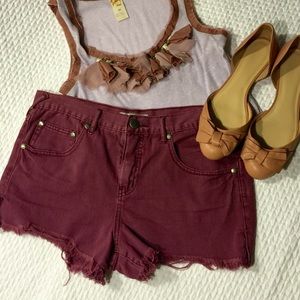 Free People Maroon Cut Off Shorts
