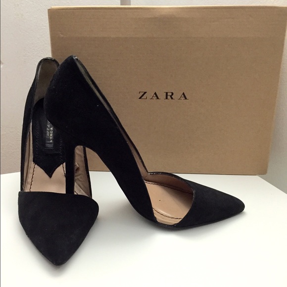 Zara Shoes - ZARA asymmetrical court suede black heels shoes