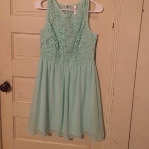 Teal Dress with Flower Pattern