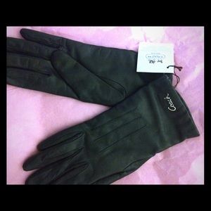 Coach Gray Leather & Cashmere gloves