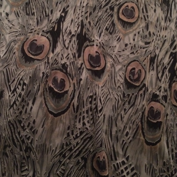 70/30% rayon/silk scarf gray/pink peacock feathers
