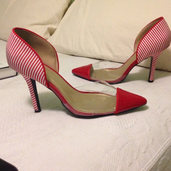 RED QUPID TRANSPARENT/ CLEAR TOE HEELS