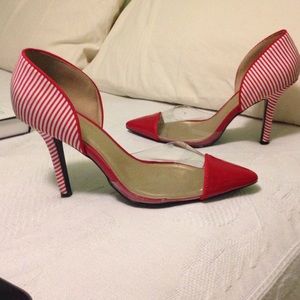 RED QUPID TRANSPARENT/ CLEAR TOE HEELS