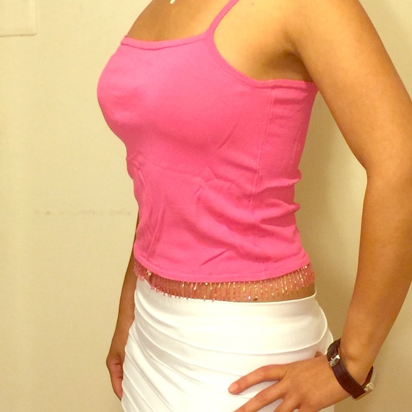 💗pink crop top with hanging beads all around 💞