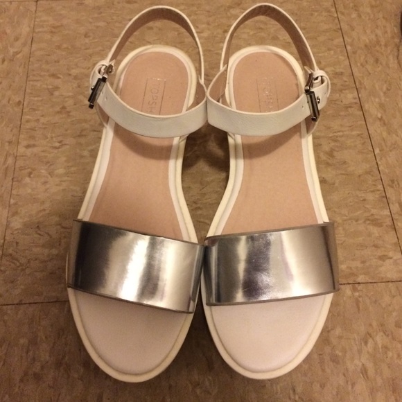 White and silver Topshop wedge sandal - Picture 1 of 4