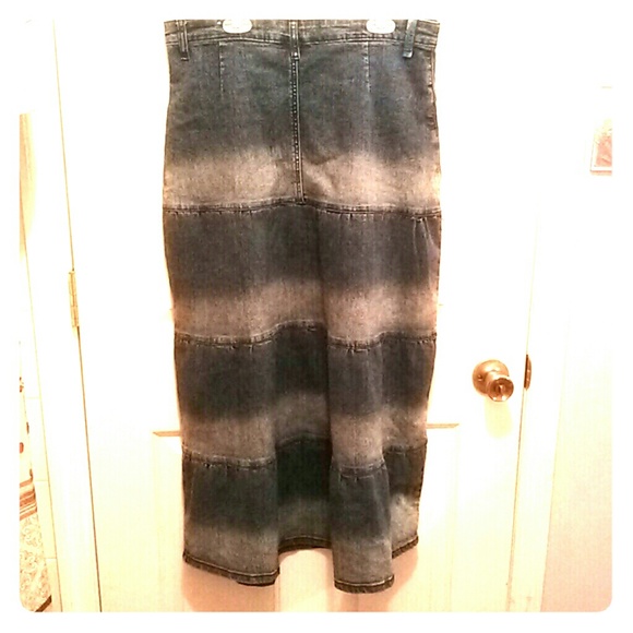 long tiered denim skirt
