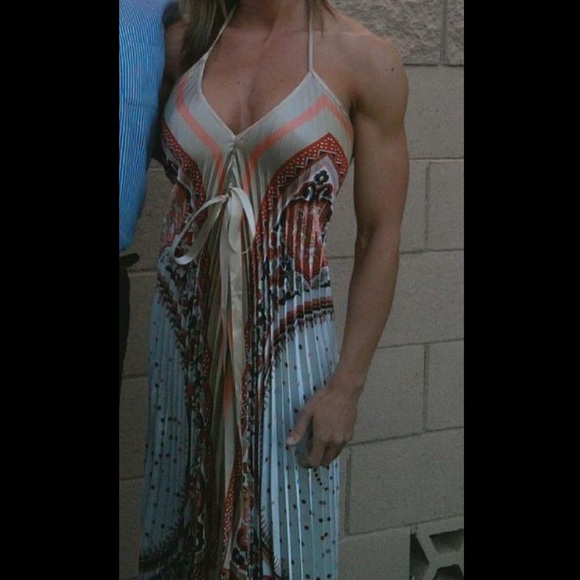 Floor Length Pleated Dress - Tie in Back of Neck
