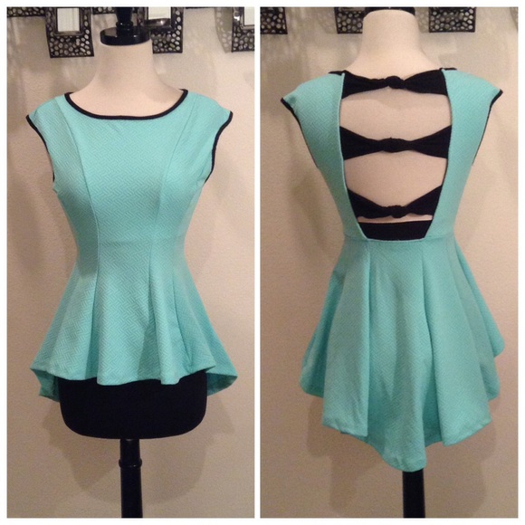 Monteau Tops - Light Teal Asymmetrical Peplum Top
