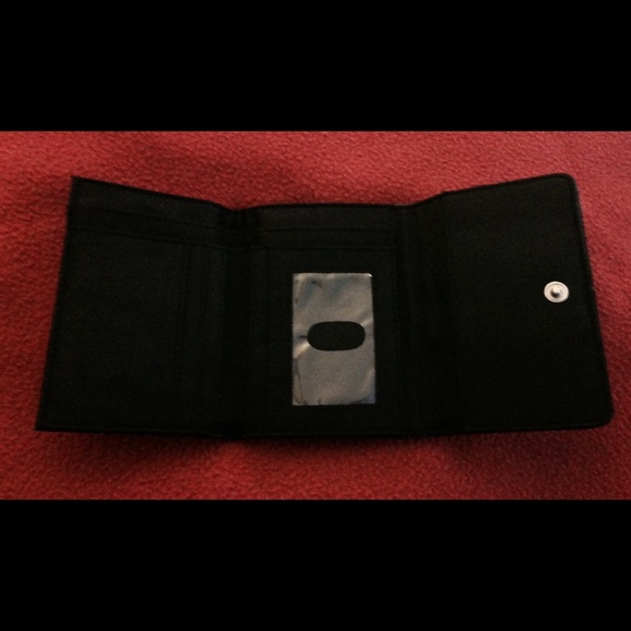 Cute trifold black leather-like wallet w/ trim - Picture 3 of 4