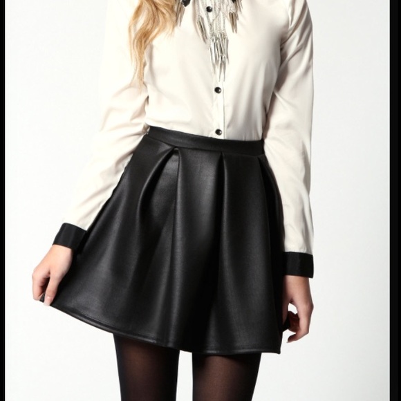 Black faux leather skater skirt