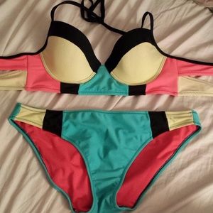 Color block Push up bathing suit set