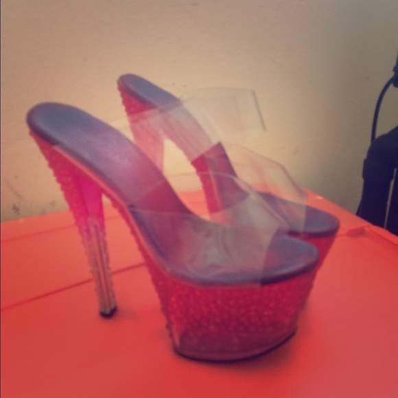 Stripper Heels Pink Rhinestone Platforms