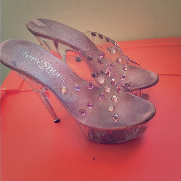 Stripper Heel Platforms Clear Pink Gems