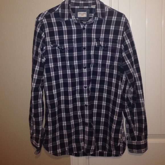 Men's Blue and White Checkered Longsleeve