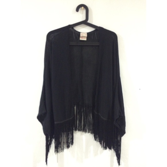 Black fringed knit cardigan boho