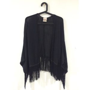 Black fringed knit cardigan boho