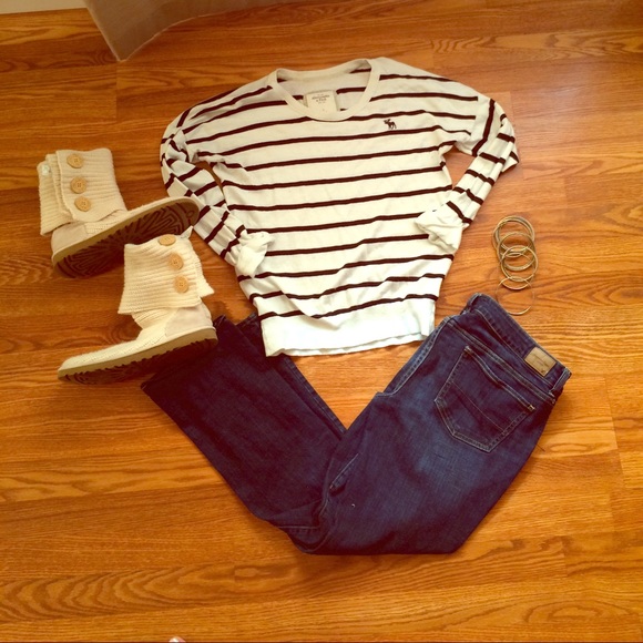 Cream and navy striped sweater