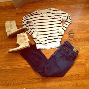 Cream and navy striped sweater