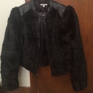 black fur and leather coat