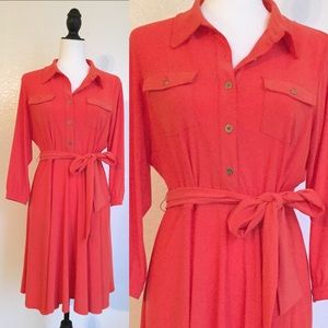 🎉😊Stylish Belted Coral Dress.