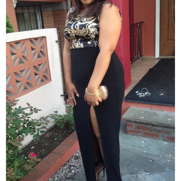 Black and gold sequined dress