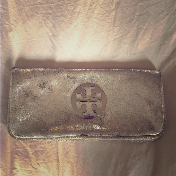 Tory Burch metallic leather clutch