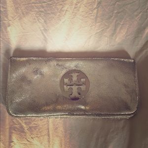Tory Burch metallic leather clutch