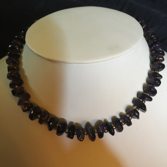 Vintage natural amethyst and gold bead necklace