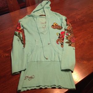 Turquoise Embellished Hoodie