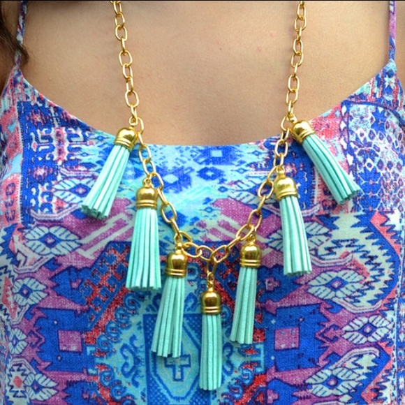 Mint Tassel Waterfall Necklace - Picture 2 of 2