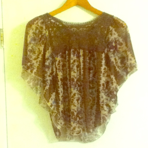 Floral sheer peasant top