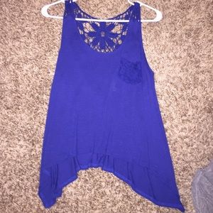 Blue tank top with lace detailing NWOT