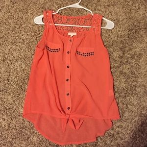 Sheer button up peach tank top