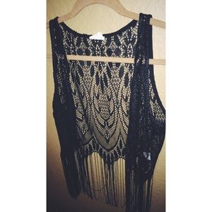 Black Poppy Fringe Knit Top