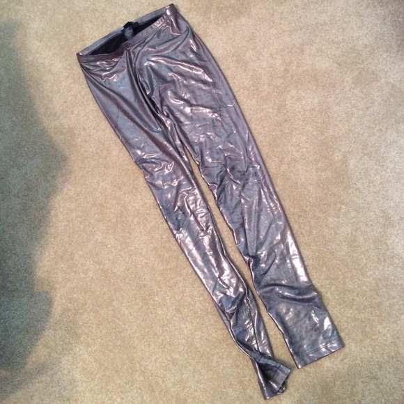 Metallic silver leggings