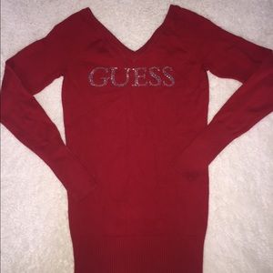 Guess blingy red v neck sweater