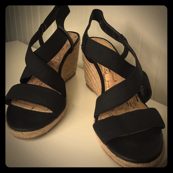 🎀Black Strap Stretch Wedges🎀
