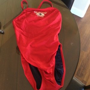 Red lifeguard one piece speedo!!