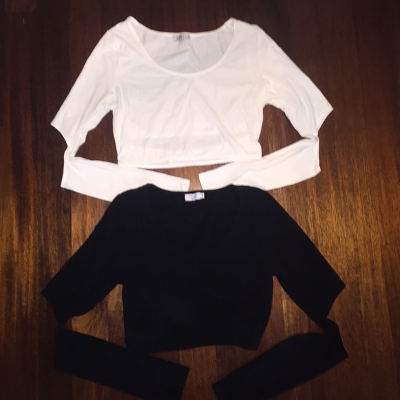 2 white and black crop tops