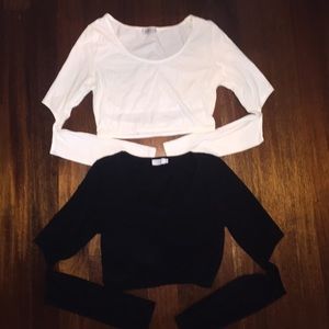 2 white and black crop tops