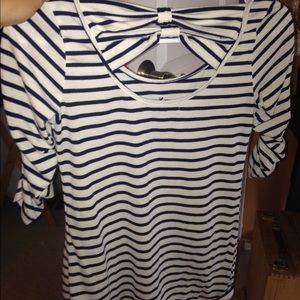 Striped shirt with bow tie back